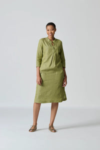 Amanda Laird Cherry Lillian Chartreuse Linen Dress