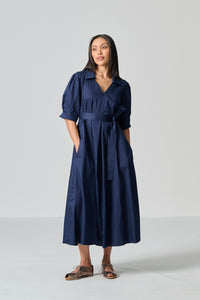 Amanda Laird Cherry Jodi Navy Cotton Dress