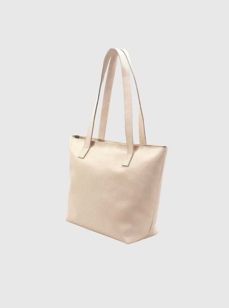 Antelo Emmy Unlined Pebble Leather Tote With Zip - Vanilla Frappe
