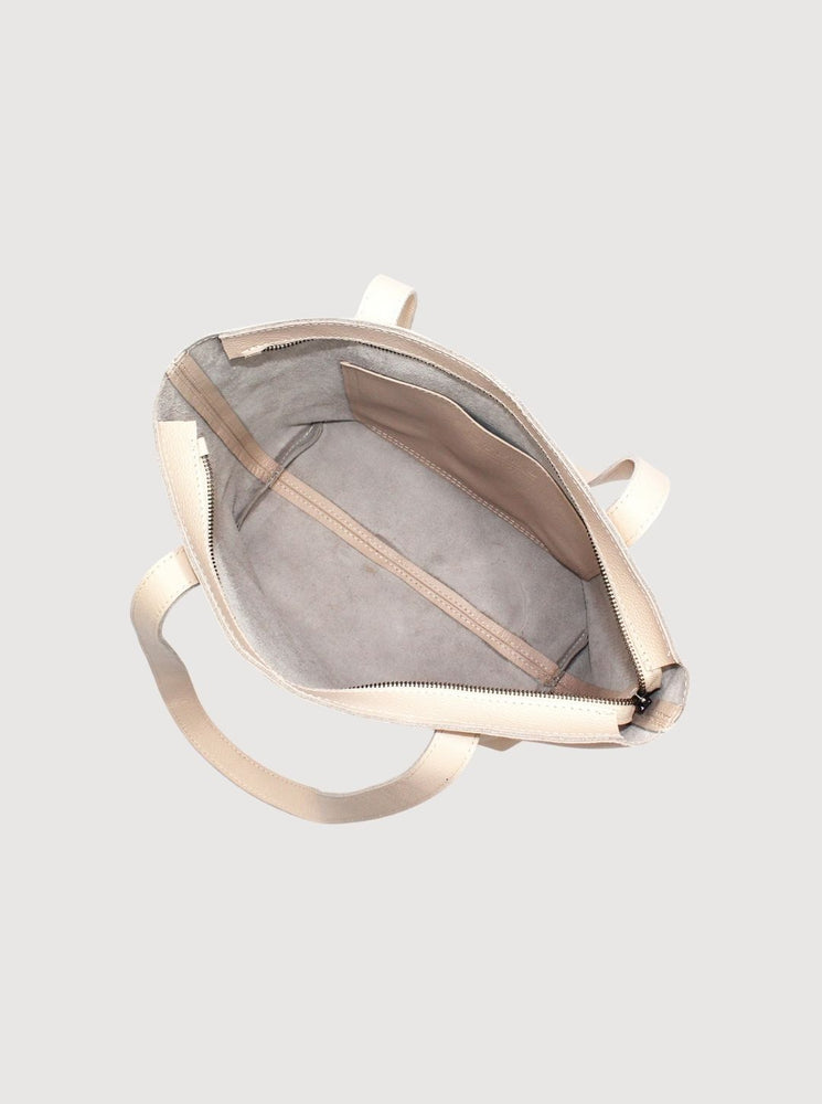 Antelo Emmy Unlined Pebble Leather Tote With Zip - Vanilla Frappe