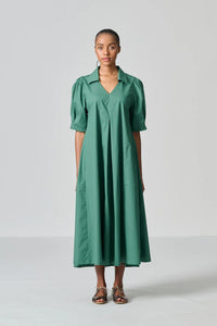 Amanda Laird Cherry Jodi Dark Sage Cotton Dress