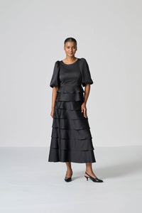 Amanda Laird Cherry Emerald Black Satin Top