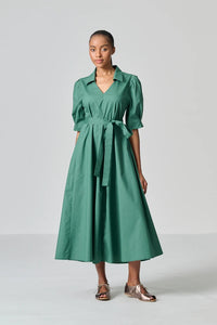 Amanda Laird Cherry Jodi Dark Sage Cotton Dress