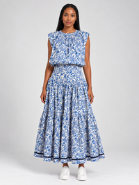 Colleen Eitzen Blue Floral Cotton New Cat Skirt