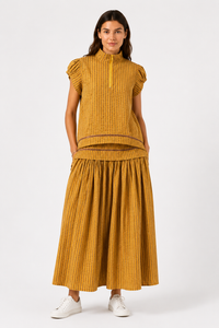 Colleen Eitzen Ochre Check Seersucker Cat Top