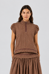 Colleen Eitzen Choc Check Seersucker Cat Top