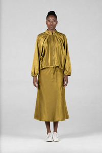 Colleen Eitzen Gold Satin Bri Bias Skirt