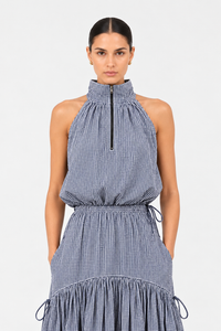 Colleen Eitzen Navy Gingham Seersucker Saskia Top