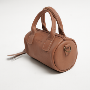 Antelo Indo Pebble Leather Mini Barrel Crossbody - Iced Coffee