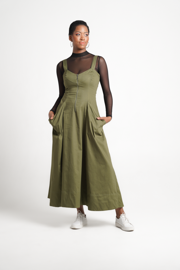 Colleen Eitzen Olive Hippy Dress- Front Zip