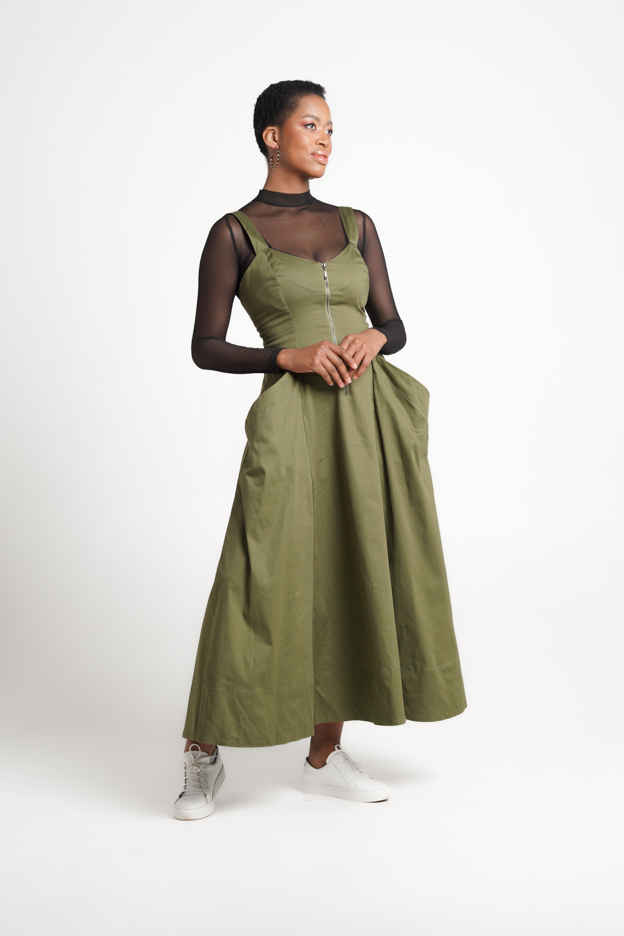 Colleen Eitzen Olive Hippy Dress- Front Zip