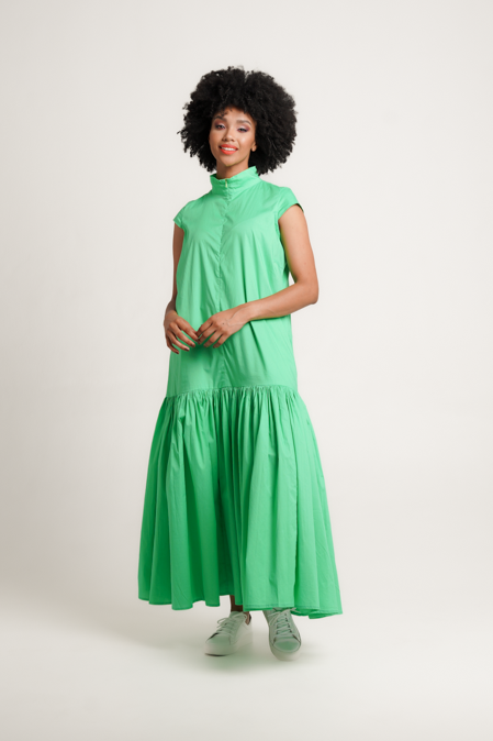 Colleen Eitzen Apple Green Stretch Poplin  Cai Dress