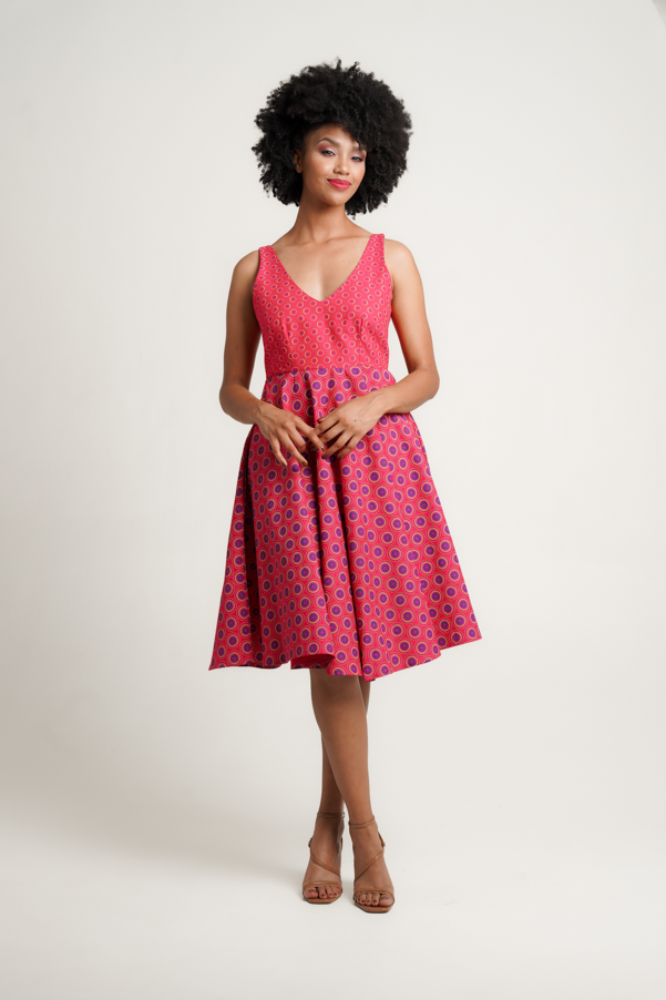 
            
                Load image into Gallery viewer, Angalia Azuri Shweshwe Print Midi Dress Cut On Bias
            
        