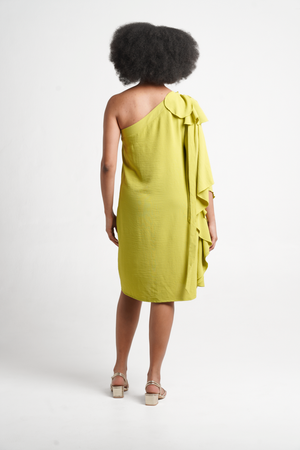 Frida Green One Arm Dress With Flower