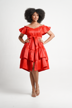 Frida Red Off The Shoulder Dress