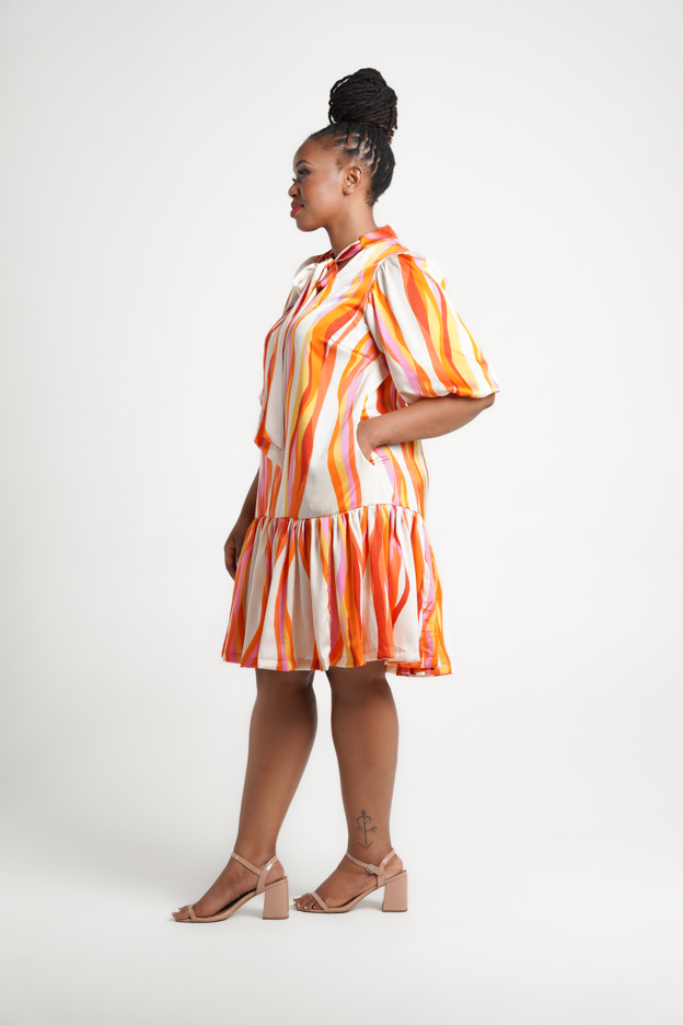 Frida Orange/Cream Midi Nolan Dress
