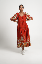 Frida Rust Floral Maxi Back Tie Dress