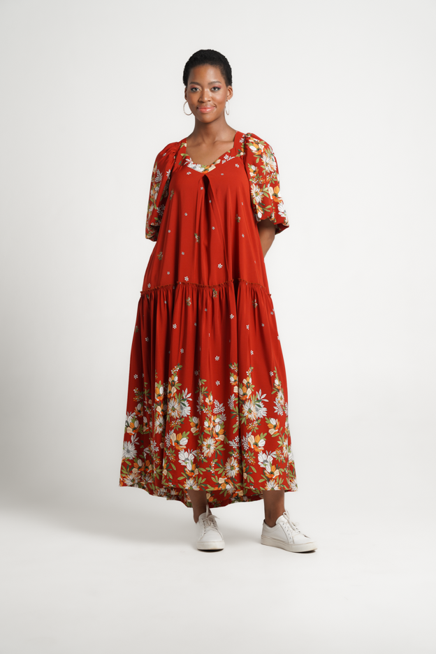 Frida Rust Floral Maxi Back Tie Dress