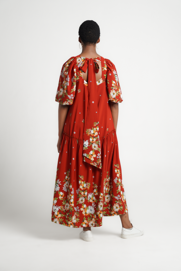 Frida Rust Floral Maxi Back Tie Dress