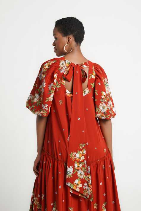 Frida Rust Floral Maxi Back Tie Dress