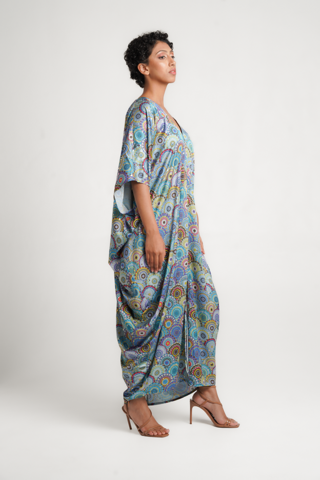 Frida Blue/Multicolor Kaftan Dress