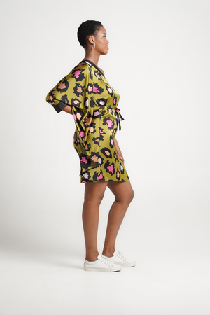 Frida Lime/Black One Arm Kaftan Dress