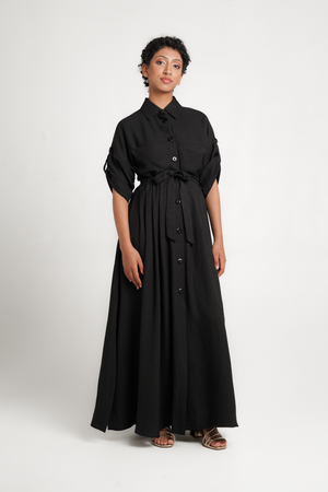 Frida Black Maxi Kimono Shirt Dress