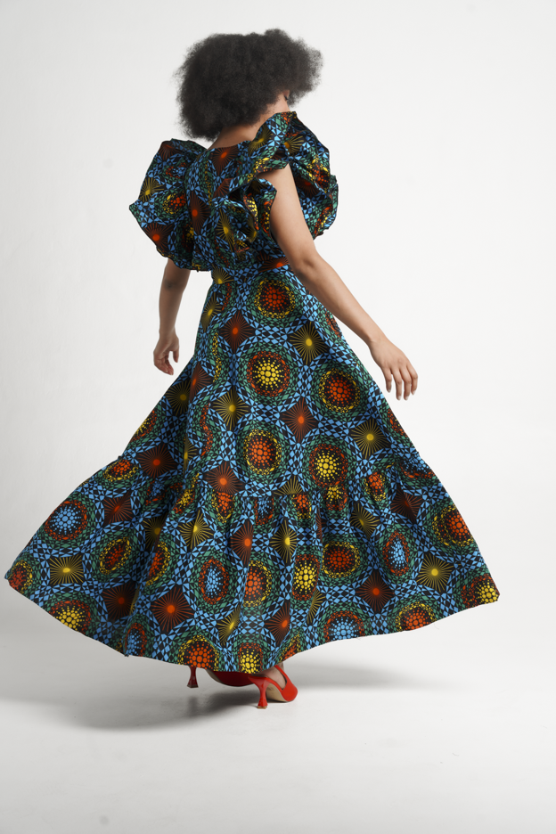 Frida Blue Multicolor Maxi Lea Dress