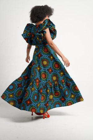 Frida Blue Multicolor Maxi Lea Dress