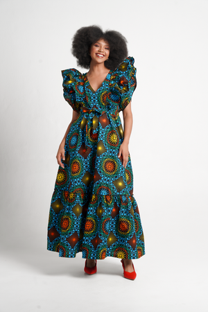 Frida Blue Multicolor Maxi Lea Dress