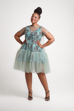 Short A Line Shape Dress With Bottom Frill And Over Or Under Lay