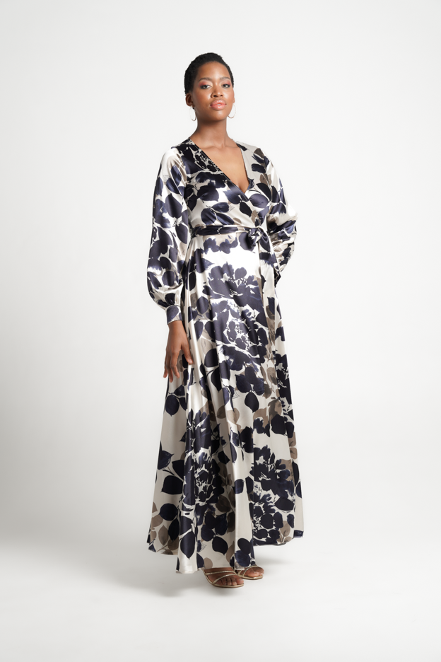 Fluidity Satin Wrap Dress