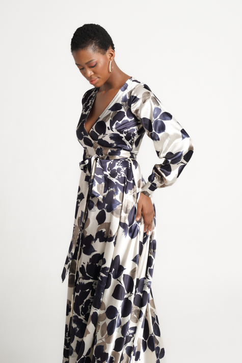 Fluidity Satin Wrap Dress