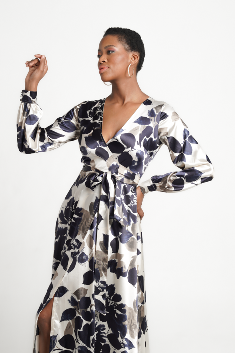 Fluidity Satin Wrap Dress