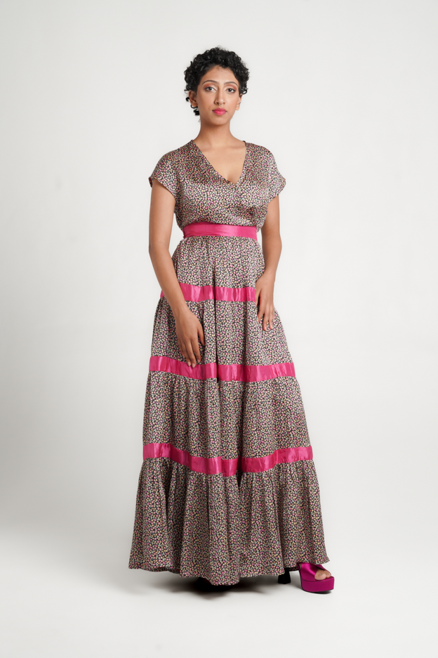 Frida Multicolor/Pink Contrasted Gipsy Dress
