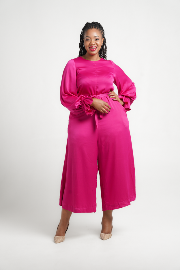 Frida Cerise Frilled Long Sleeved Jumpsuit