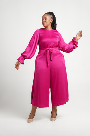 Frida Cerise Frilled Long Sleeved Jumpsuit