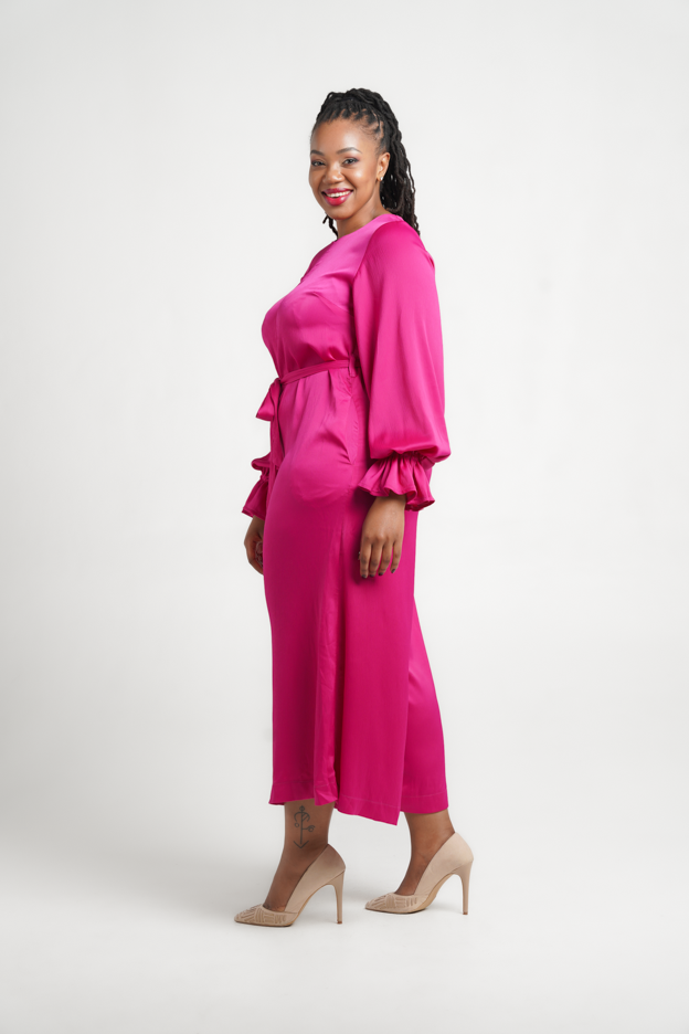 Frida Cerise Frilled Long Sleeved Jumpsuit