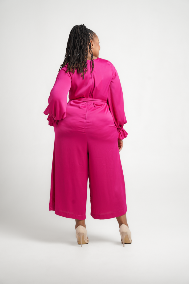 Frida Cerise Frilled Long Sleeved Jumpsuit