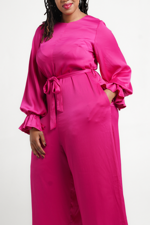 Frida Cerise Frilled Long Sleeved Jumpsuit