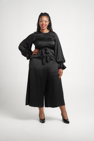 Frida Black Frilled Long Sleeved Jumpsuit