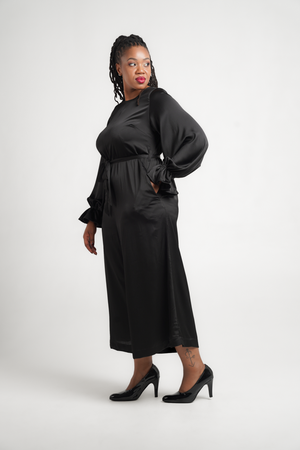 Frida Black Frilled Long Sleeved Jumpsuit