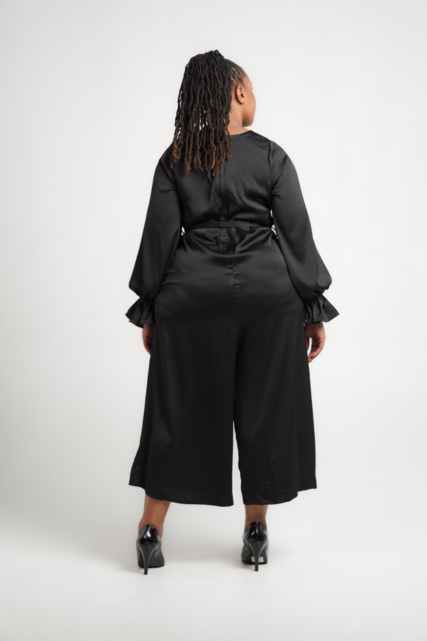 Frida Black Frilled Long Sleeved Jumpsuit