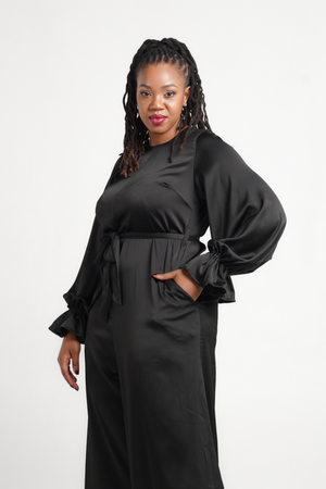 Frida Black Frilled Long Sleeved Jumpsuit