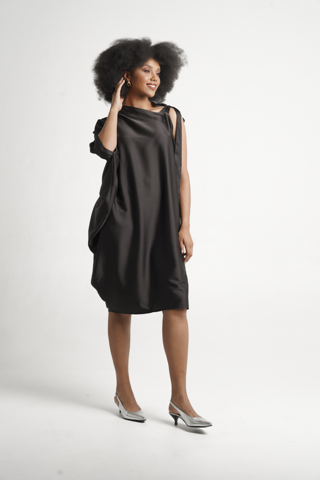 Frida Black Assymetrical Kaftan Dress