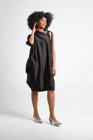 Frida Black Assymetrical Kaftan Dress