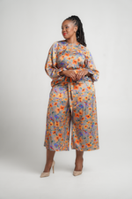 Frida Orange Floral Frilled Long Sleeved Jumpsuit