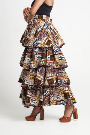 
            
                Load image into Gallery viewer, Frida Brn/Blk/Whte Multilayered Skirt
            
        