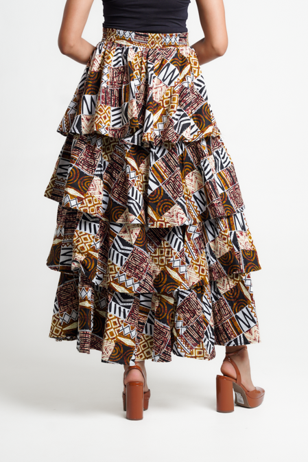 
            
                Load image into Gallery viewer, Frida Brn/Blk/Whte Multilayered Skirt
            
        
