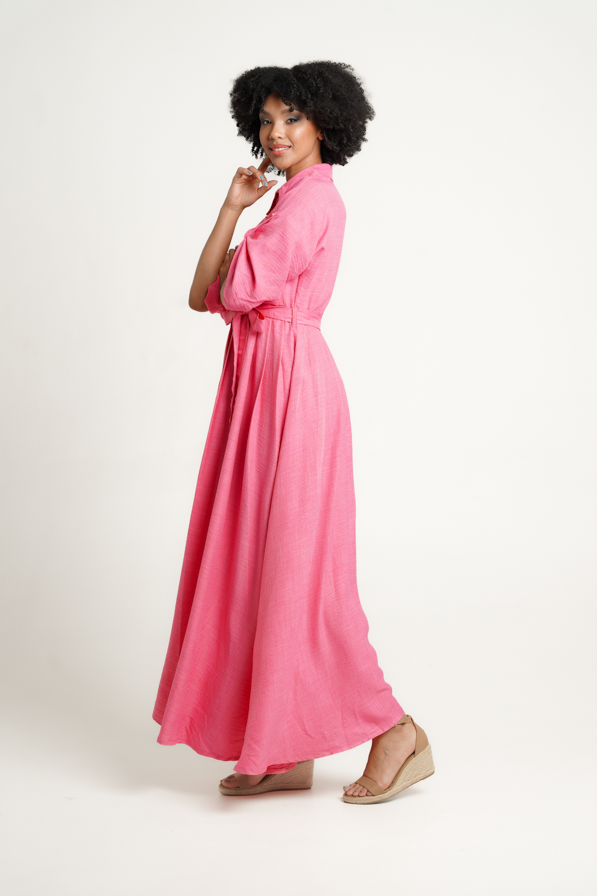 Frida Pink Maxi Kimono  Shirt Dress